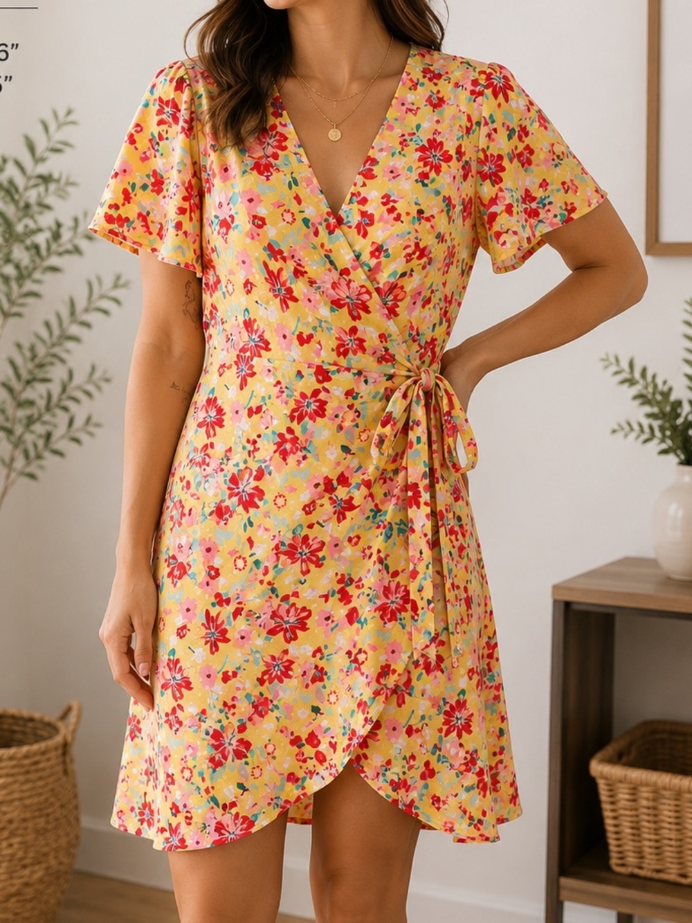 J. Crew Yellow Floral Wrap Dress SIZE 8 Pit 16”Length 35”